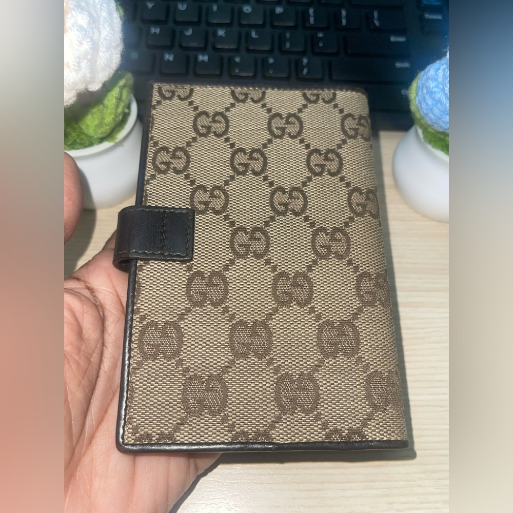 Vintage GUCCI GG Canvas Brown Drk Brown Lthr Bifold Diary Day Planner/Organizer - Picture 11 of 16